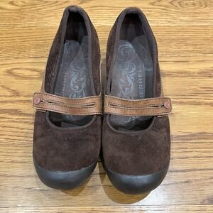 MERRELL Mary Jane Shoes Size 7.5 Brown Suede Leather Flats PLAZA BANDEAU